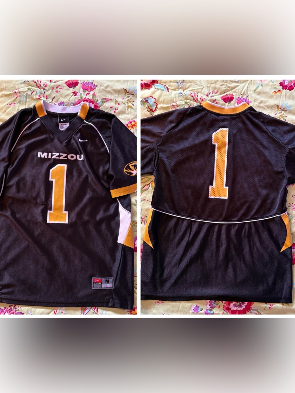 Mizzou Tigers x Nike Team #1 gold black jersey adult XS or Youth M 23x18 GUC